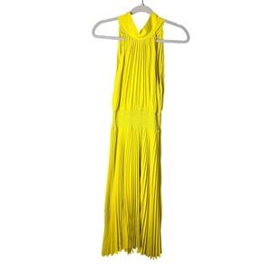 Wedding Guest Pleated High Neck Halter Dress Lime Green Women's Small